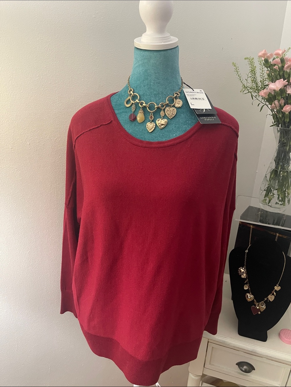Adrianna Papell Cranberry Long-Sleeve Pullover Sweater
